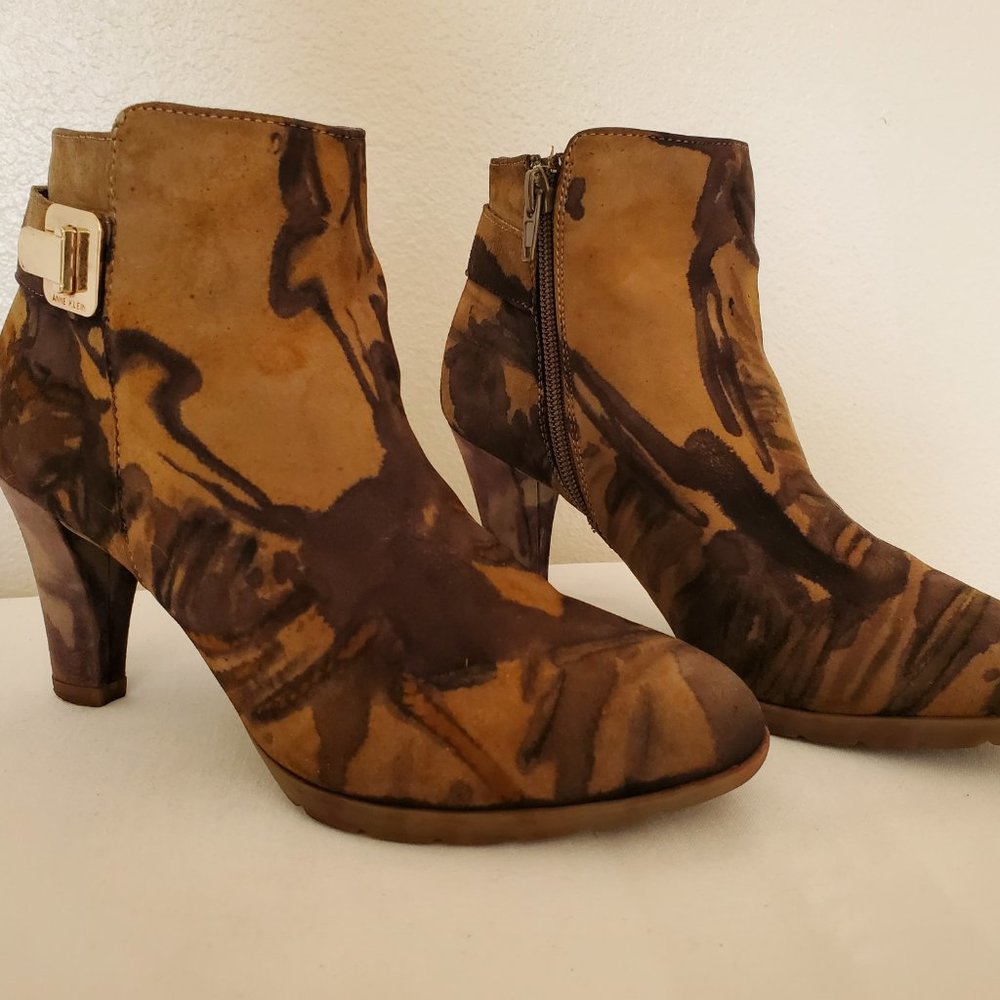 Tie dyed heels shoes booties cowgirl boots suede leather rodeo brown tan black - Picture 5 of 8